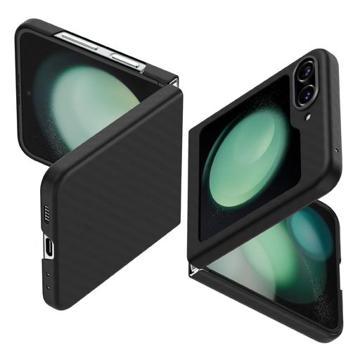 SpigenGalaxyZFlip5ケースマットカーボン超軽量超薄型黄ばみ無しレンズ保護[厚さ0.9mm]重さ17.1パーフェクト・フィットワイヤレス充電対応エアー・スキンプロACS06239(ブラック)