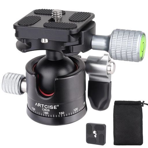 ARTCISE28mm低重心ボール雲台CNC精密加工アルミ360度回転パノラマパンアルカスイス互換クイックシュー三脚ヘッド自由雲台一眼レフDSLRビデオカメラ用最大耐荷重10キロ
