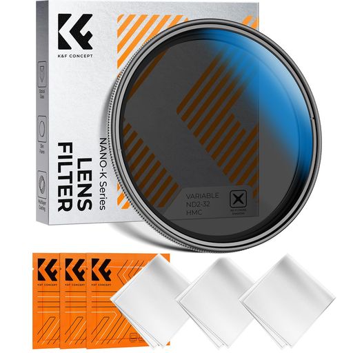 K&FCONCEPT62mm可変NDフィルターND2-ND32減光量調整5段階減光X状ムラ制御バリアブル18層コーティング3枚クリーニングクロス付属風景撮影に最適(NANO-Kシリーズ)
