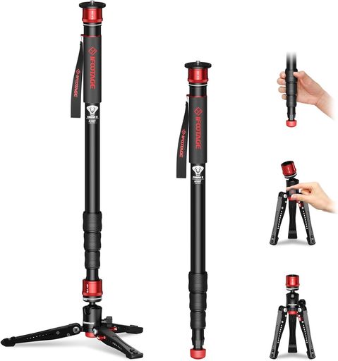 IFOOTAGECobra3A180Tカメラ一脚、180cmアルミニウムトラベル伸縮式ビデオ一脚、ミニ三脚付き、デジタル一眼レフカメラ対応、電話アダプター三脚ヘッドビデオライト、可搬重量8kg