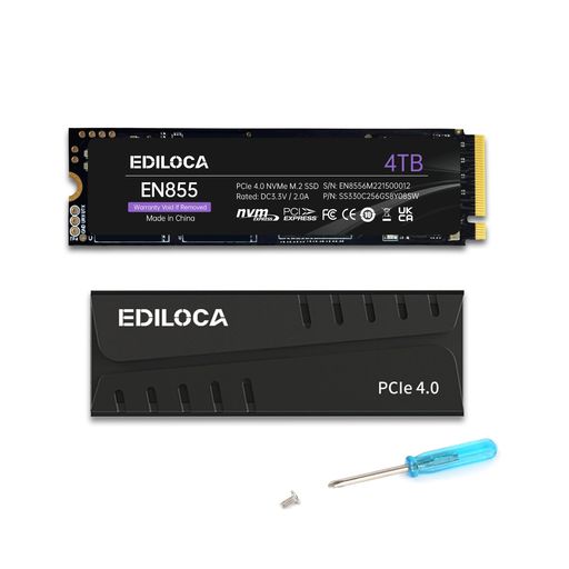 EdilocaEN855SSDヒートシンク付き添い人4TBPCIeGen4x4NVMeM.22280なおなお書き5動くこと突きとめる済み最大限度読み込む:7400MB/s最大限度書き:6800MB/s3DNANDTLC内蔵SSDDRAM現ナマ積み上げる