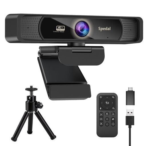 Spedal9314KWebカメラUHD800万画素120°広角会議用カメラSony1/2.8インチセンサー4倍ズームリモコン&三脚付き内蔵マイクUSBプラグ&プレイオンライン授業・ウェブ会議・テレワーク対応