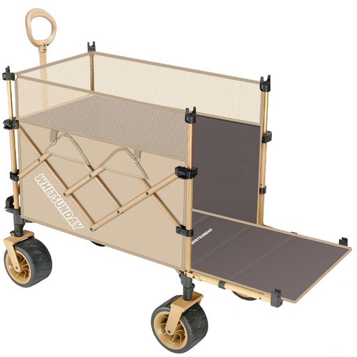 折りたたみ式アウトドア旅行カー【尾部展開付き】【高さ調節可能】キャンプ旅行カー、トラベルカー、携帯用手押し車(カーキ)