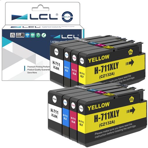 LCL HP用 ヒューレット・パッカード用 711XL 711 XL 大電気容量 絵の具 取り替えっこインキ薬莢 (2*4色仕掛ける 2黒いこと 2シアン 2マゼンタ 2黄色) 相応う機種:DesignJet T100 T120 T125 T130 T520
