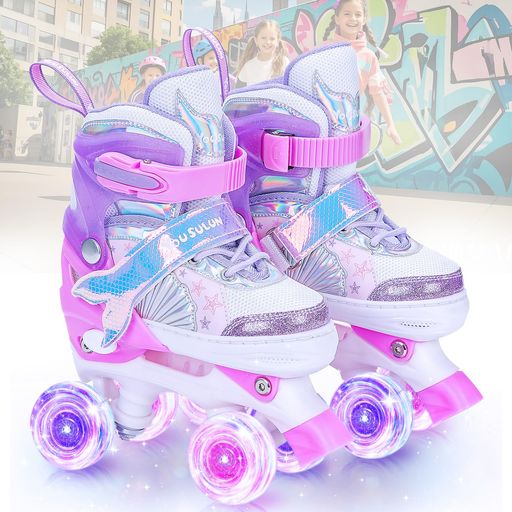 子供用ローラースケート-サイズ調整可能、初心者、ティーンに最適、美しくデザインされたスケート、子供の日や誕生日に最適なギフト、光るスケートは屋外スポーツや夜間の運動に最…