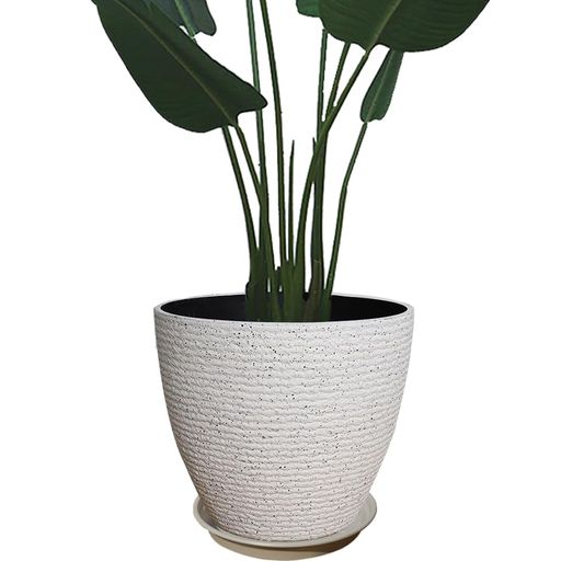 Glynislifeプランター大型おしゃれ受け皿付き植木鉢深型軽量プラスチック屋内屋外用プランター深型高さ37cm排水穴付き観葉植物鉢植木鉢(40#丸型-ホワイト)