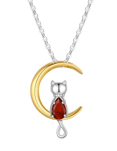 [JustBeingCute]誕生石ネックレスレディース可愛い猫と月ペンダントシルバー925ネックレスチェーン女子誕生日プレゼントボックス付け-7月 7,575円