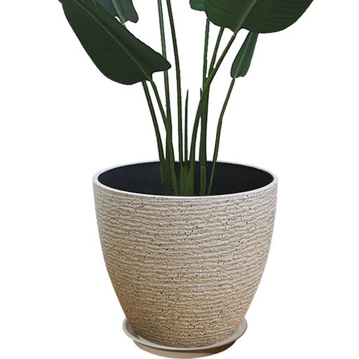 Glynislifeプランター大型おしゃれ受け皿付き植木鉢深型軽量プラスチック屋内屋外用プランター深型高さ37cm排水穴付き観葉植物鉢植木鉢(40#丸型-キャメル)