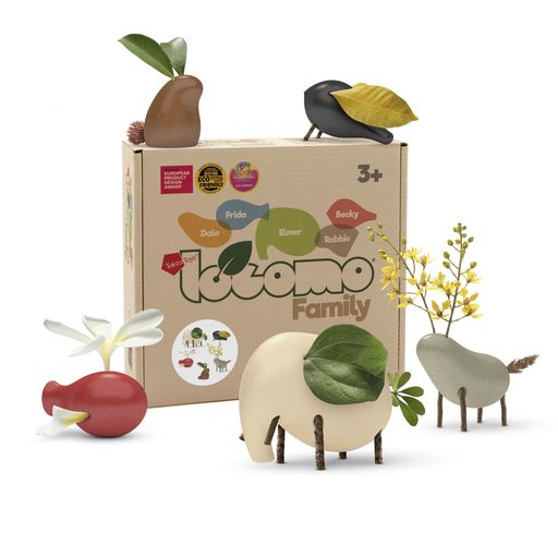 TaksaToysロコモファミリー多色版IV木製動物フィギュア5体セット-モンテッソーリ・ウォルドルフの木製動物フィギュア3歳から7歳以上向け