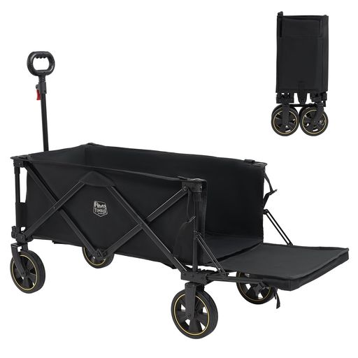 TIMBERRIDGEアウトドアワゴン折り畳み長物対応ワンタッチ収束式耐荷重100kg自立収納大容量130L+43L収納ポケットつきキャリーワゴンアウトドアキャリーキャンプワゴン(ブラック)