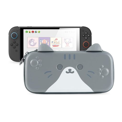 GeekShareSwitch2ケーススイッチ2025有機ELモテル対応スイッチ収納ボックススイッチバッグjoyconイヤホン小物入れ防水防汚耐衝撃全面保護旅行用誕生日プレゼント-猫の耳(グレー)