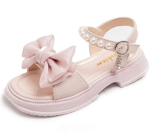 DADAWEN(ダダウン)サンダルキッズ女の子ドレスサンダルキラキラリボン飾り軽量歩きやすいプリンセス靴結婚式発表会通学カジュアルピンク19cm