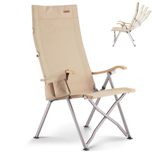 ICECO4段階リクライニング式ハイバックチェア10年品質保証・耐荷重265KG・1600D座面・A7075アルミ合金フレーム・ハイ/ローバック切替可能キャンプ折りたたみガーデン室内用(ベージュ)
