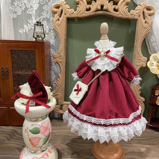 HAMRETHYPPZ1/41/61/3BJD球体関節人形ドレスドールコスチューム人形メイド服球体関節人形着せ替えレトロ且つエレガントなBJD人形用マロンRedロリータドレスセット
