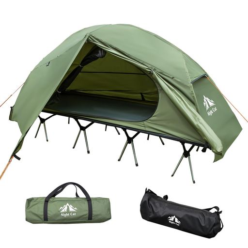 NightCatキャンピングコットテント-大人用防水1人用オフグランドコンボコットベッドポータブル簡易セットアップテント