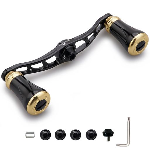 HEIGHTEN88mm/90mm/105mmリールハンドル19mmノブ搭載シマノ(SHIMANO)ダイワ(DAIWA)アブ(Abu)通用ベイトリール用ArchPillarSeries(90mm-ブラック&ゴールド)
