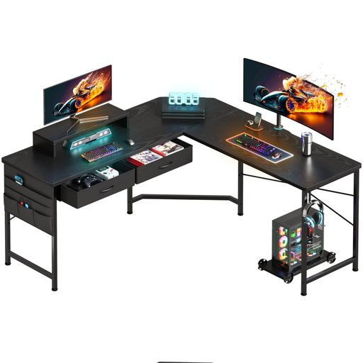 YeTom ゲーミングデスク125cm x 125cm l字デスク pcデスク収納袋付き学習机 作業机引き出し付きデスク L字型 PC 勉強机 作業 在宅勤務 黒い｜ベストプライスオンラインストア