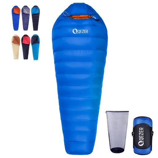 QEZER 寝袋 ダウン マミー型 600FP 四季対応 オールシーズン 快適温度-24°C~20°C 超軽量 コンパクト 収納ケース付き 連結可能 6色展開 キャンプ 登山 車中泊 防災 アウトドア緊急用|ベストプライスオンラインストア