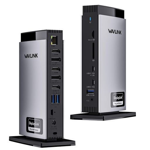 WAVLINK15-in-1ユニバーサルDisplayLinkドッキングステーション、4K+デュアル2K対応、M1、M2、M3チップ搭載のMacおよびWindowsノートパソコンに対応、、3つのHDMI、2つのDP、RJ45、オーディオ/マイク、S…