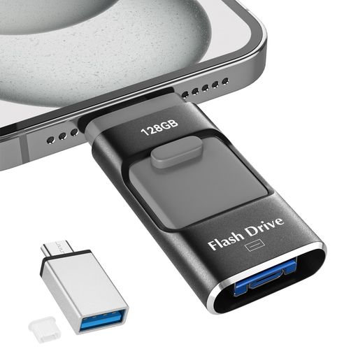 128GBUSBメモリ【アプリ不要・アルバムから写真保存】4in1PhoneUSBメモリースマホデータ保存外付けメモリiOS/Type-C/USB/MicroUSB搭載大容量フラッシュメモリ高速データバックアップ外付けストレ…