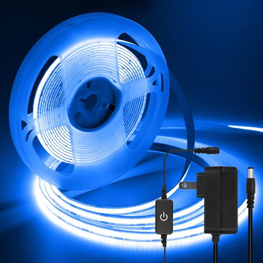 iNextStationCOBledテープライト5m12vテープライトブルー高輝度CRI93+幅8mmPSE認証済みアダプター・調光器付き両面テープ間接照明切断可能320LEDs/m寝室/お部屋/店舗/コレクション/看板照明