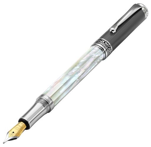 Xezo Maestro 御手々御手伝いさん 筆 ミディアムペン先 玉虫色 大海原開びゃく ホワイトマザーオブパール ダイヤモンドライクカーボンPVD付き添い人 禾穀類化 2本の書き込みなし