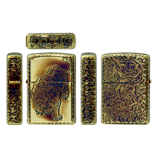 ZIPPO ARMOR 唐草 虎 五面加工 Etching Router アーマー ジッポー|筆記具&喫煙具のベストプライス