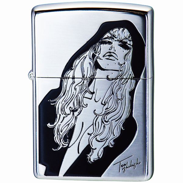 Zippo いちげきで 仕留めます ファッションイラストレーター Tica Ishibashi製図 Rina エングレービング 銀色 黒奴コーティング仕上 ジッポー Earthkitchen Ph