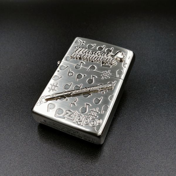 ZIPPO WNS-フルート ホワイトニッケル仕上げ 両面加工 ジッポー