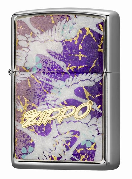 ZIPPO Yuzen Japanese paper 友禅和紙 鶴・紫 プレート友禅和紙エポ盛り仕上げ 1201S912 ジッポー