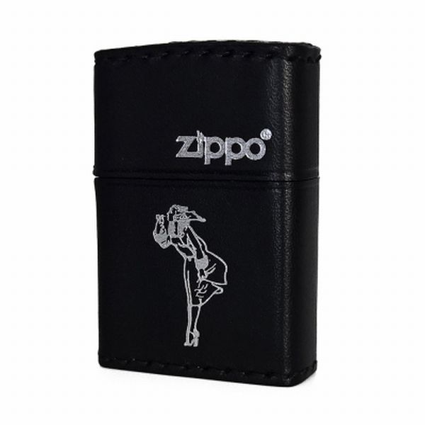 ZIPPO 革巻き ウインディ WINDY 銀箔押し仕上げ B-WS ブラック ジッポー