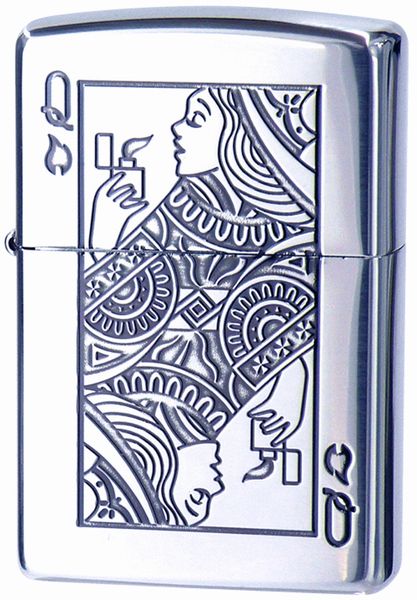 ZIPPO トランプ クイーン エッチング 銀燻し加工 ジッポー
