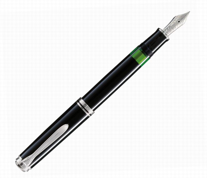 Pelikan 伽藍鳥 スーベレーン しろがね色刈り込み M805 黒いこと Black ロジウムお皿18金書きもの先 筆