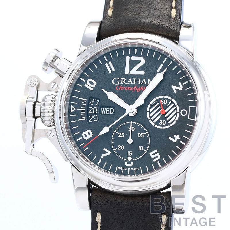 グラハム 【GRAHAM】 クロノファイター ヴィンテージ アヴィエーター ブラック 2CVAS.B40A.L138F メンズ ブラック ステンレススティール 腕時計 時計 CHRONOFIGHTER VINTAGE AVIATOR BLACK BLACK SS 【中古】