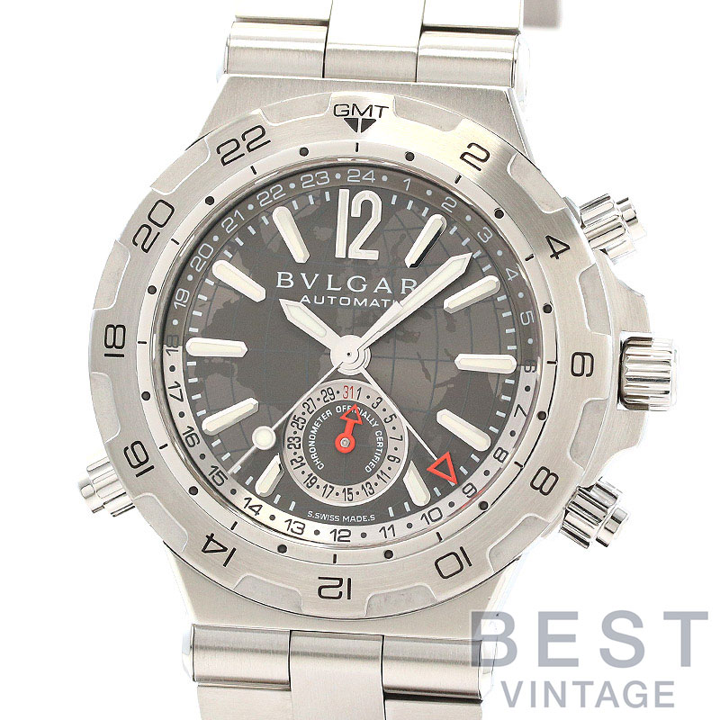 ブル小峡谷 【BVLGARI】 ディアゴノ 専門的 アリア GMT 101648 (DP42C14SSDGMT / DP42SGMT) メンズ 薄墨色 ステンレス鋼スチール写真 ウオッチ 時辰儀 DIAGONO PROFESSIONAL ARIA GMT GRAY SS 【中古】