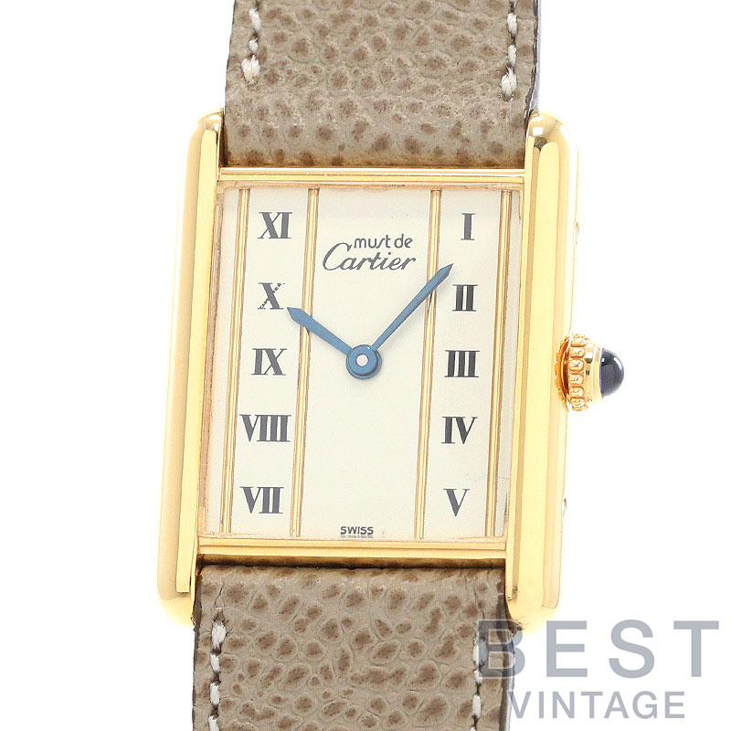 カルティエ 【CARTIER】 マストタンクLM ヴェルメイユ 590005 メンズ アイボリー シルバー925(金メッキ) 腕時計 時計 MUST TANK LARGE MODEL VERMEIL IVORY SV.GF 【中古】