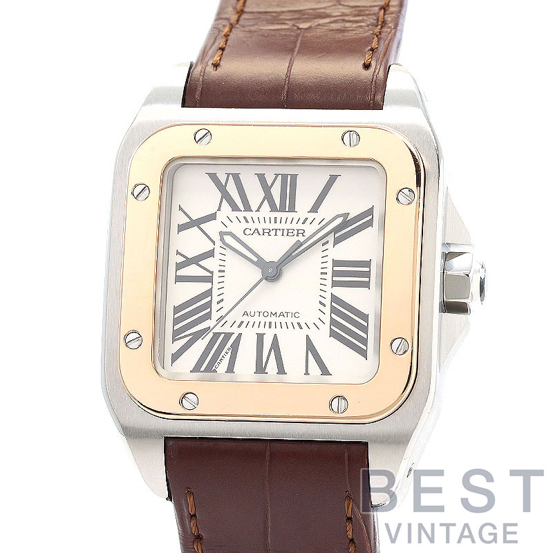 【OH済】 カルティエ 【CARTIER】 サントス 100 MM W20107X7 ボーイズ シルバー オパライン SS/K18ピンクゴールド 腕時計 時計 SANTOS 100 MEDIUM MODEL SILVER OPALINE SS/K18PG コンビ【中古】