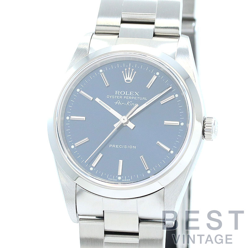 【OH済】 ロレックス 【ROLEX】 オイスターパーペチュアル エアキング 14000M メンズ ブルー ステンレススティール 腕時計 時計 OYSTER PERPETUAL AIR-KING BLUE SS 青文字盤【中古】