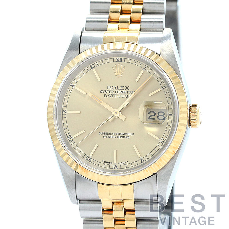 【OH済】 ロレックス 【ROLEX】 オイスターパーペチュアル デイトジャスト 16233 メンズ シャンパンゴールド ステンレススティール/K18イエローゴールド 腕時計 時計 OYSTER PERPETUAL DATEJUST 36 CHAMPAGNE GOLD SS/K18YG コンビ【中古】
