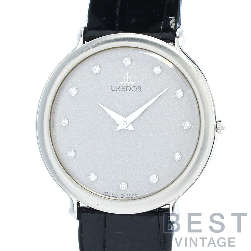 【OH済】 セイコー 【SEIKO】 クレドール プラチナ900 クォーツ GBAJ003 (7770-6100) メンズ グレー プラチナ900 腕時計 時計 CREDOR PLATINUM 900 QUARTZ GRAY PT900 D12Pダイヤモンド【中古】