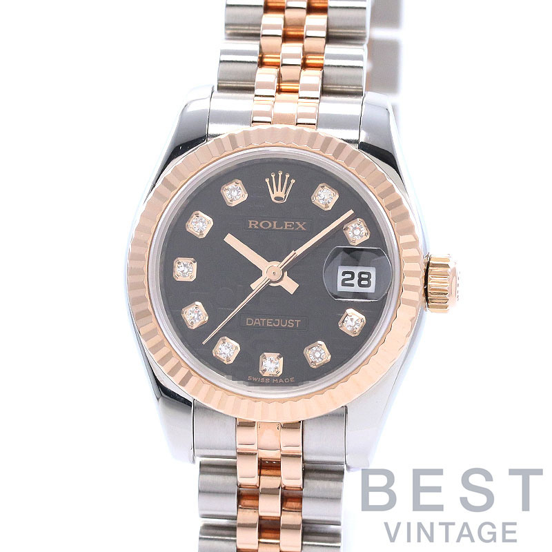 【お買い物ﾏﾗｿﾝ限定ｸｰﾎﾟﾝ配布中♪】ロレックス 【ROLEX】 オイスターパーペチュアル デイトジャスト M179171-0024 (179171G) レディース ブラック ステンレススティール/K18ローズゴールド 腕時計 時計 OYSTER PERPETUAL LADY-DAT【中古】｜BEST VINTAGE