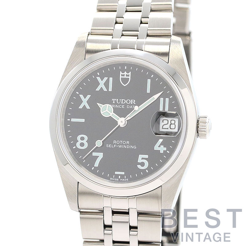 チューダー 【TUDOR】 プリンス デイト 74000 メンズ ブラック ステンレススティール 腕時計 時計 PRINCE DATE BLACK SS 黒文字盤 チュードル【中古】