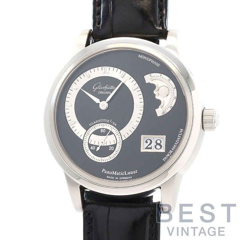グラスヒュッテオリジナル 【GLASHUTTE ORIGINAL】 パノマティック ルナ プラチナ950 90-02-03-03-04 メンズ ブラック プラチナ950 腕時計 時計 PANO MATIC LUNAR PLATINUM 950 BLACK PT950 GO【中古】