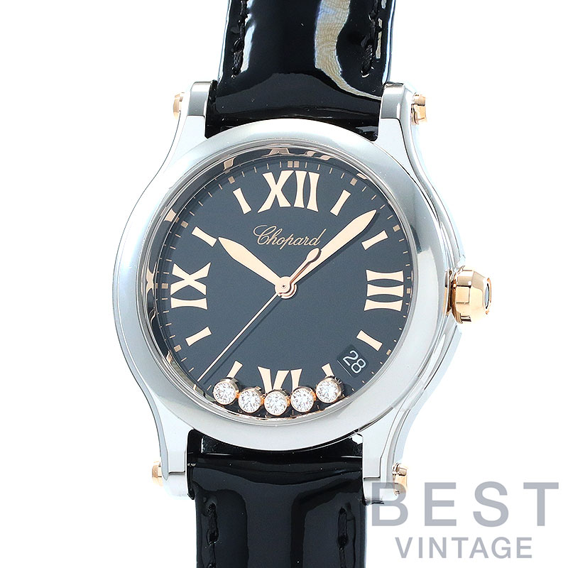 【お買い物マラソン限定クーポン配布中♪】ショパール 【CHOPARD】 ハッピースポーツ 36MM クォーツ 278582-6014 レディース ブラック ステンレススティール/K18ピンクゴールド 腕時計 時計 HAPPY SPORT 36MM QUARTZ BLACK【中古】