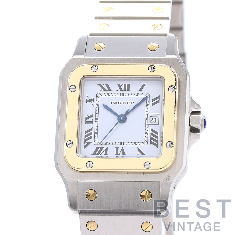 【OH済】 カルティエ 【CARTIER】 サントス カレ LM / サントス ガルベ LM 81036288 メンズ ホワイト ステンレススティール/イエローゴールド 腕時計 時計 SANTOS CARREE / SANTOS GALBEE LARGE MODEL WHITE SS/YG コンビ【中古】