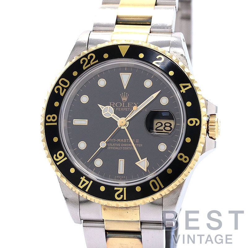 【OH済】 ロレックス 【ROLEX】 GMTマスター2 16713 メンズ ブラック ステンレススティール/K18イエローゴールド 腕時計 時計 GMT-MASTER II BLACK SS/K18YG コンビ GMT2【中古】|BEST VINTAGE