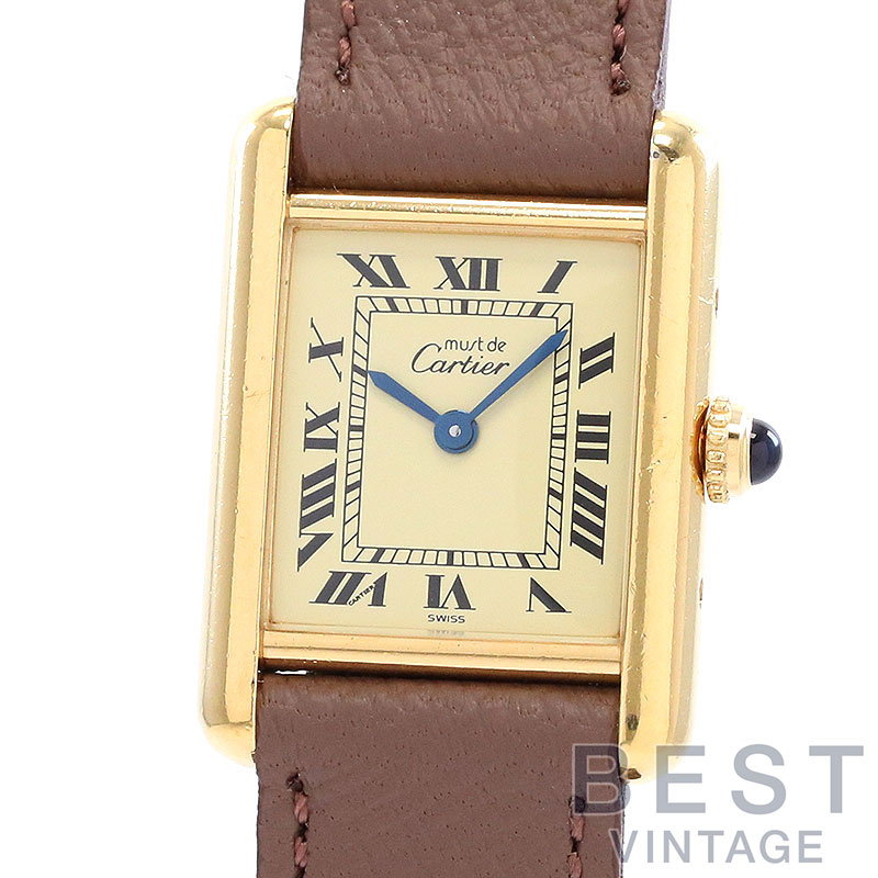 【OH済】 カルティエ 【CARTIER】 マスト タンク SM ヴェルメイユ W1003153 レディース アイボリー シルバー925(金メッキ) 腕時計 時計 MUST TANK SMALL MODEL VERMEIL IVORY SV925(GF) 【中古】