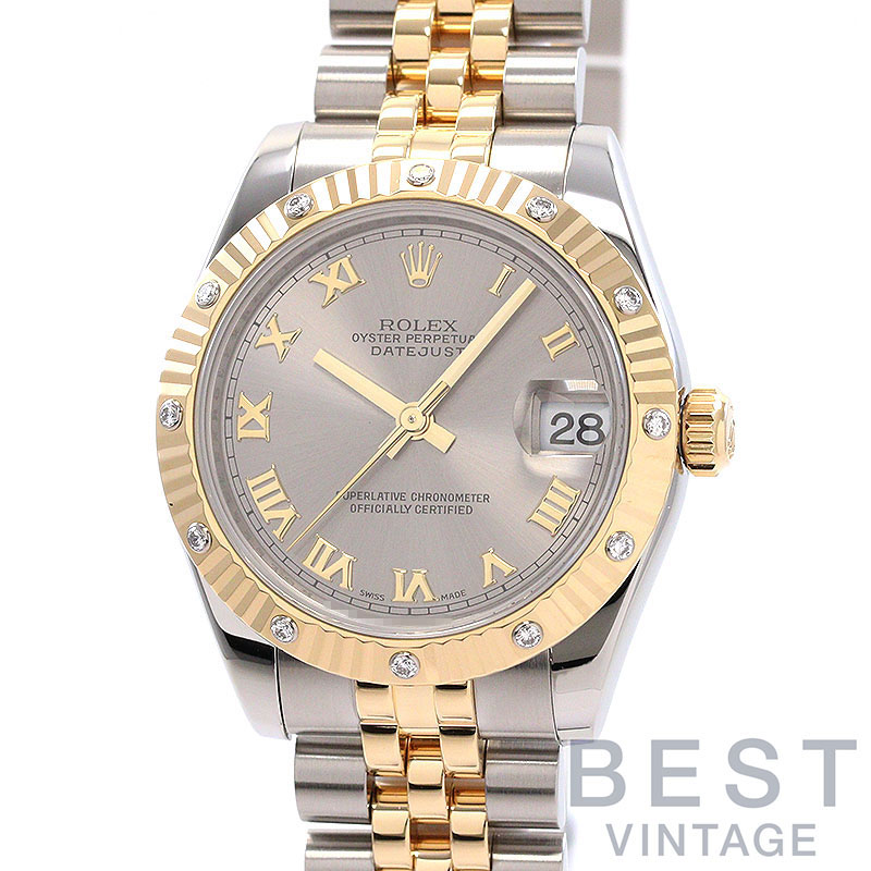 【お買い物ﾏﾗｿﾝ限定ｸｰﾎﾟﾝ配布中♪】【OH済】 ロレックス 【ROLEX】 オイスターパーペチュアル デイトジャスト M178313-0070 ボーイズ グレー ステンレススティール/K18イエローゴールド 腕時計 時計 OYSTER PERPETUAL DATEJUST 31【中古】｜BEST VINTAGE