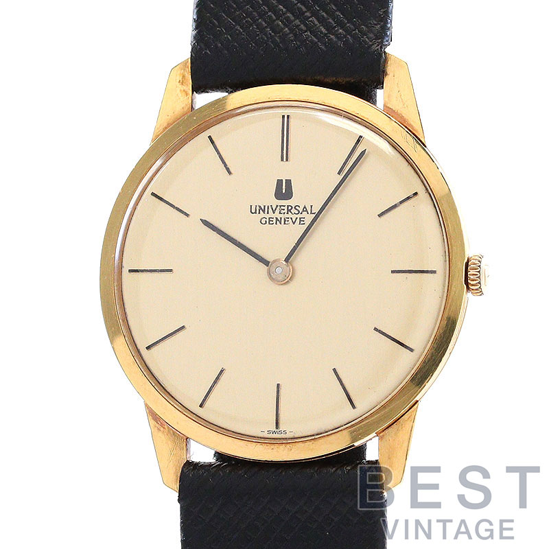 【お買い物ﾏﾗｿﾝ限定ｸｰﾎﾟﾝ配布中♪】ユニバーサルジュネーブ 【UNIVERSAL GENEVE】 ヴィンテージ ラウンドウォッチ 142136 メンズ シャンパン K18イエローゴールド 腕時計 時計 VINTAGE ROUND WATCH MANUAL WINDING 30.5MM CHAMPAG【中古】｜BEST VINTAGE 236,500円