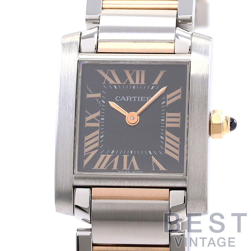 【百貨店SALE★引き換え証離れ離れ中！】カルティエ 【CARTIER】 貯蔵タンク フランセーズ SM クリスマス制限事項 W5010001 レディース 黒いこと ステンレス鋼スチール写真/K18サクラ色ゴールド ウォッチ 時辰儀 TANK FRANCAISE SMALL MODEL 20【中古】